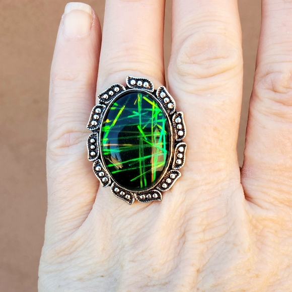 New Unique Dichroic Glass 925 Silver Ring. - Picture 11 of 16
